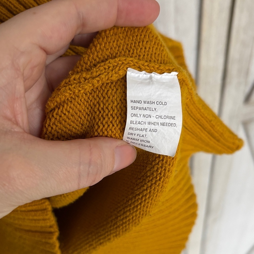 Pria Mustard Yellow 100% Cotton Cowl Neck Chunky Knit Sweater Large - Picture 7 of 8